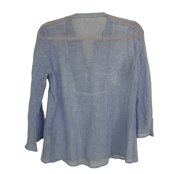 Maurices Sheer Crepe Embroidered Boho Tunic Size Medium Blue White Long Sleeve - Picture 2 of 10